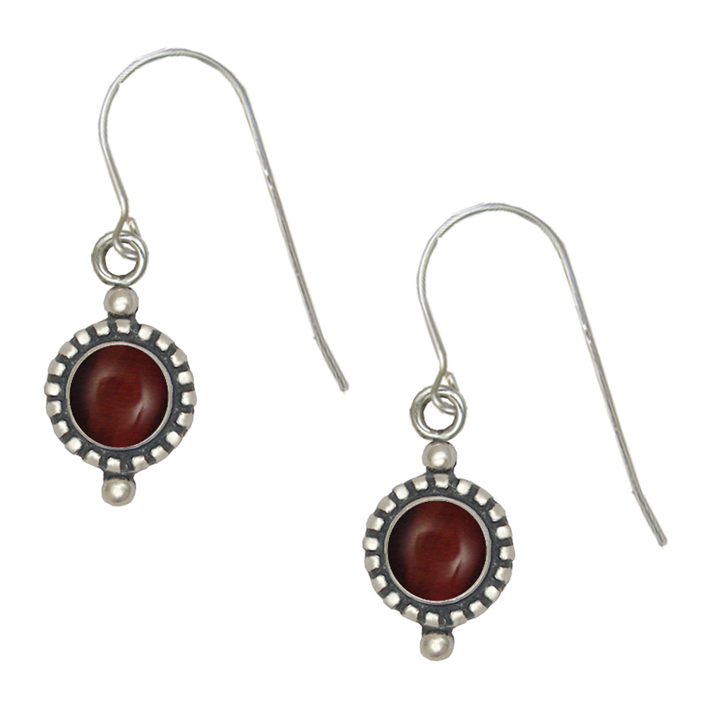 Sterling Silver Little Red Tiger Eye Gemstone Drop Dangle Earrings